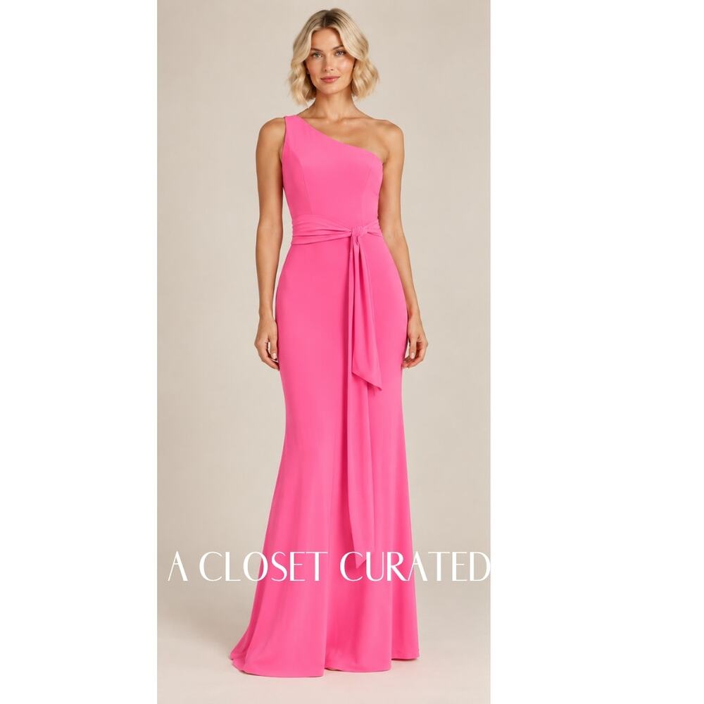 Mac Duggal Jersey One Shoulder Belted Trumpet Gown 2 Pink NWT Style 26581